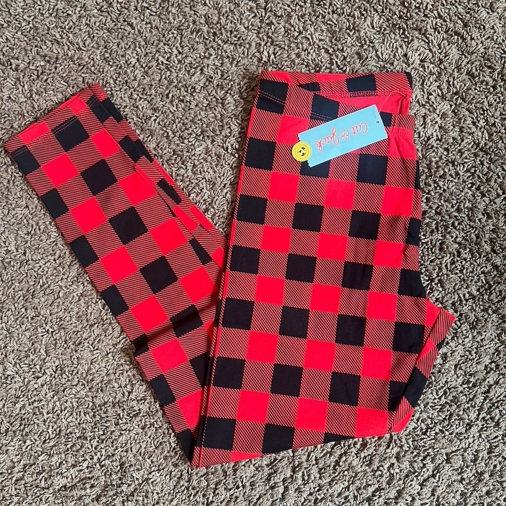 Cat & Jack Kids Size XXL Red Buffalo Plaid Leggings Casual Fall Wear NWT - Picture 2 of 7